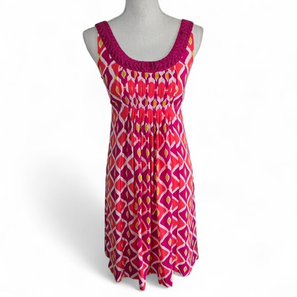 Tory Burch Sleeveless Geo Print Dress Women's Pleated Summer Origami Collar 2 - Picture 1 of 11